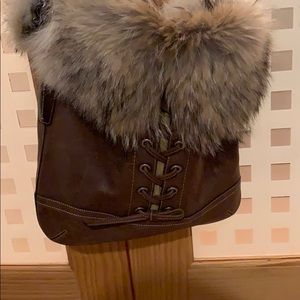 Coach Leather Hobo Shoulder Bag w/Coyote Fur